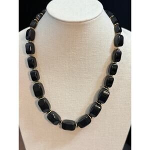 Vintage Napier Black Bead Necklace Gold Tone Graduated 22”
